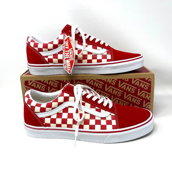 Vans Shoes - VANS Iconic Old Skool Primary Low Top Sneaker Women Check Red Canvas VN0A38G1P0T